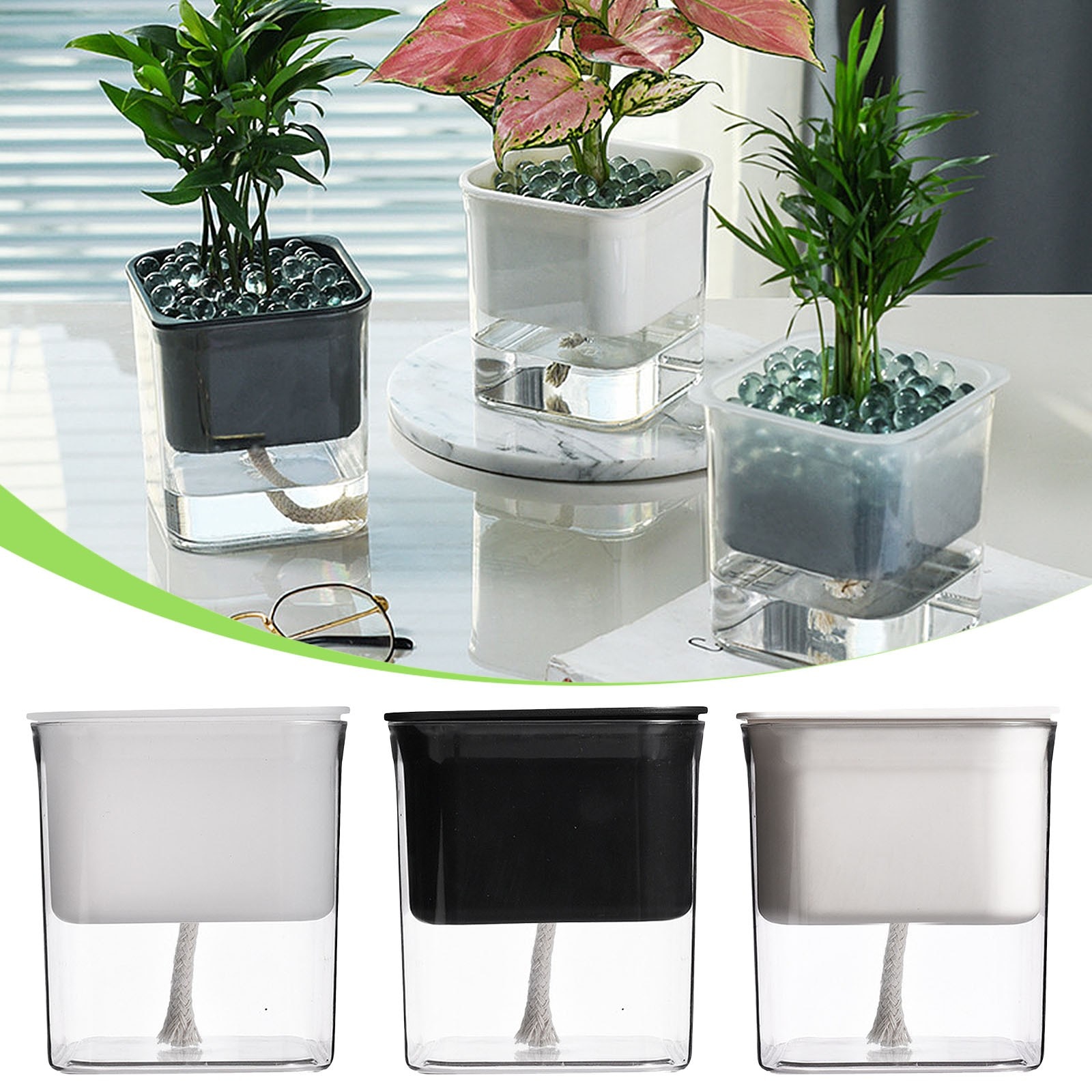 2 Layer Self-watering Flowerpot Automatic Water Absorption Succulent Aquaculture Transparent Round Plastic Hydroponic Flowerpot 2 Layer Self-watering Flowerpot Automatic Water Absorption Succulent Aquaculture Transparent Round Plastic Hydroponic Flowerpot
